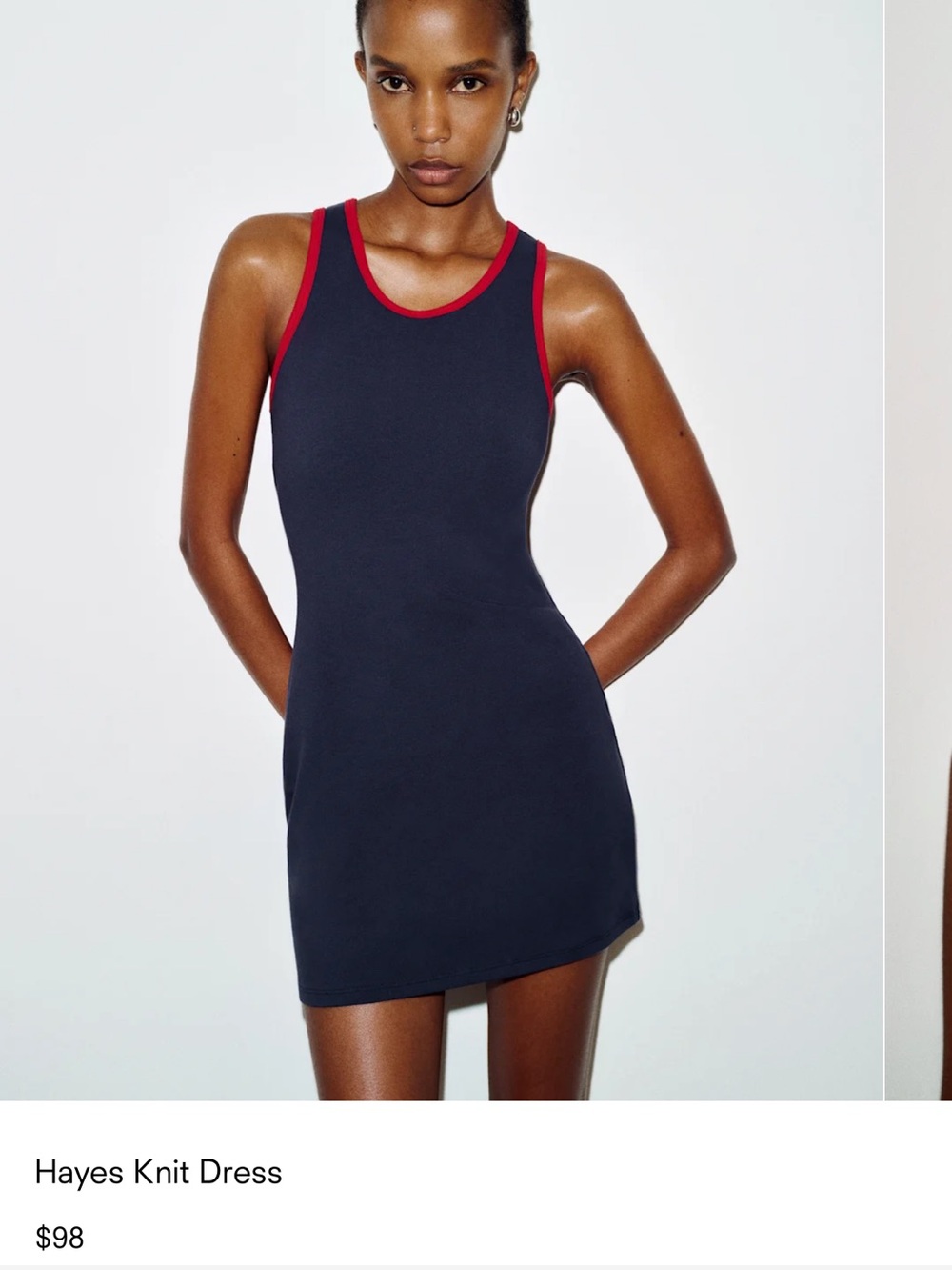 Reformation Navy Mini Dress with Red Trim